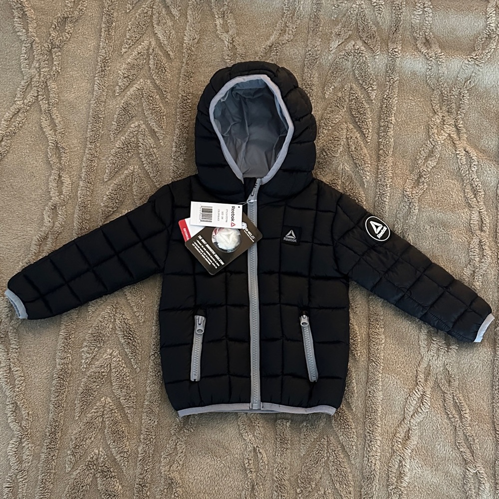 Reebok Black and Gray Kids Puffer Jacket